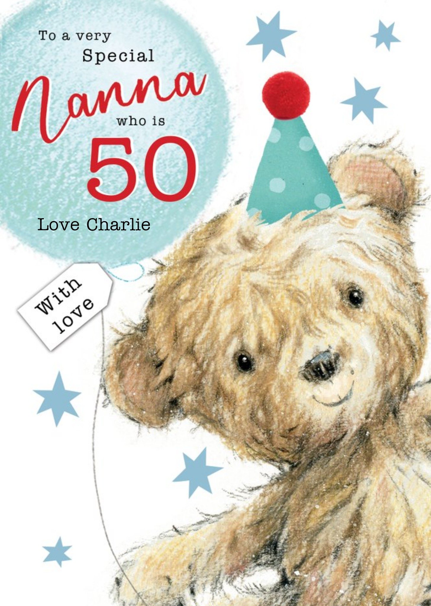 Moonpig Clintons Nanna Illustrated Teddy Bear 50th Birthday Card, Large