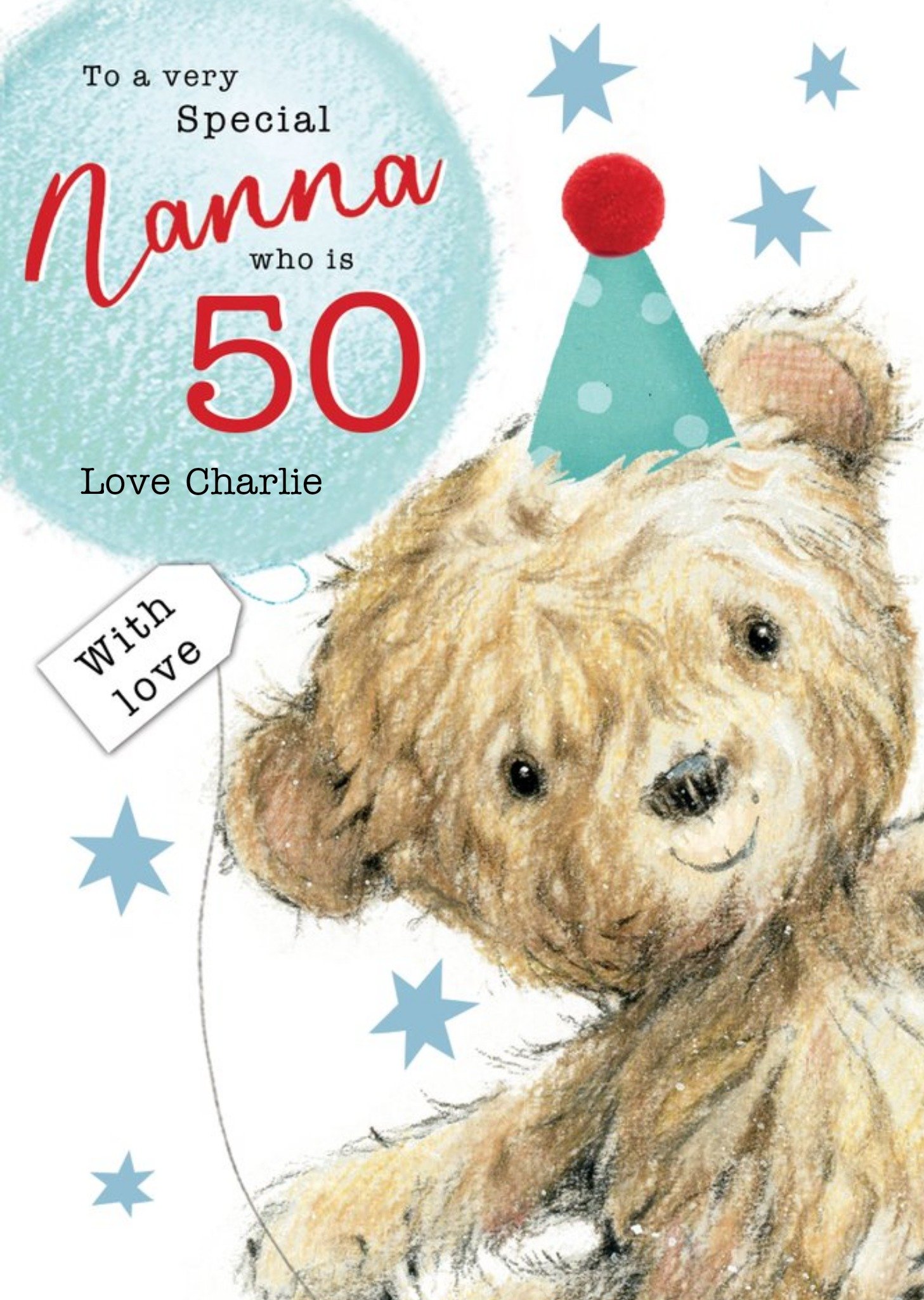 Clintons Nanna Illustrated Teddy Bear 50th Birthday Card Ecard