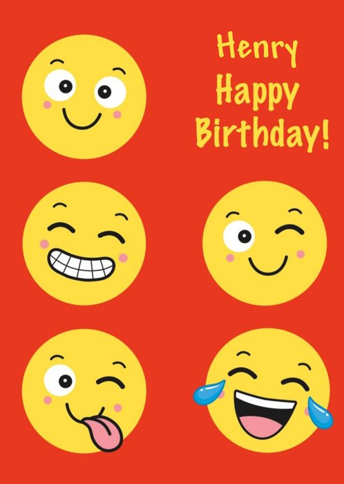 Funny Cartoon Illustration Of Emojis On A Red Background Birthday Card