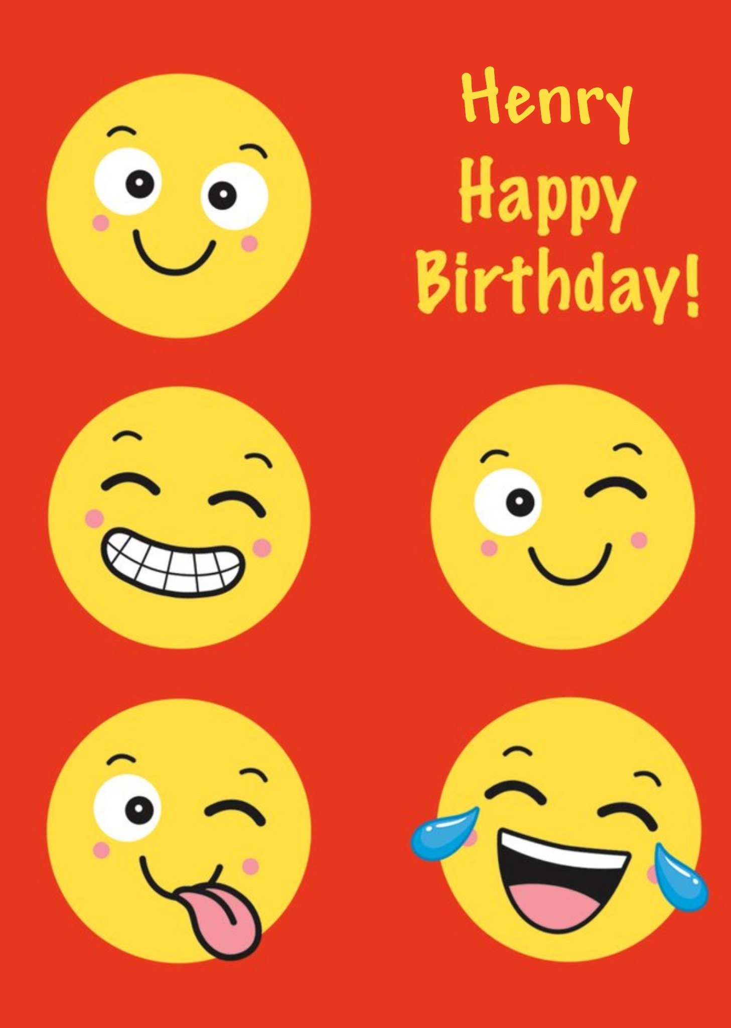 Funny Cartoon Illustration Of Emojis On A Red Background Birthday Card Ecard