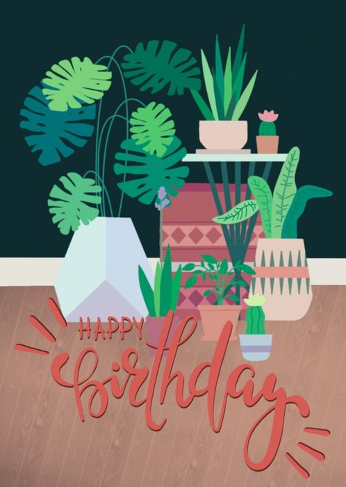 Plant Illustration Happy Birthday Card