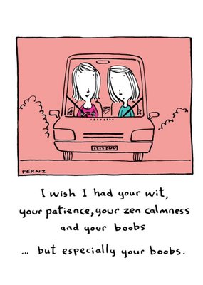 Illustrated Female Friends I Wish I had your Boobs Birthday Card