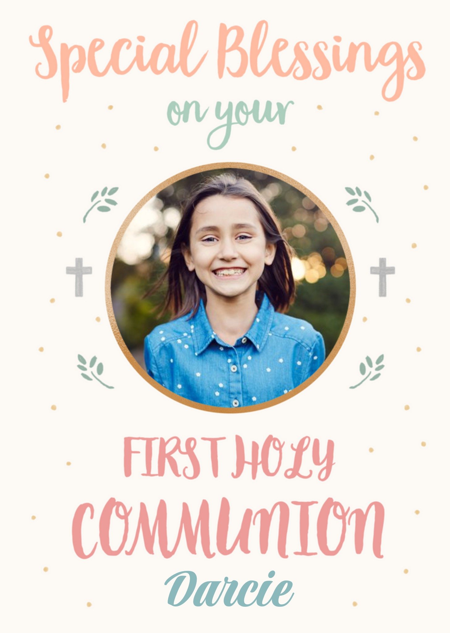 Typographic Photo Upload Special Blessings First Holy Communion Card Ecard