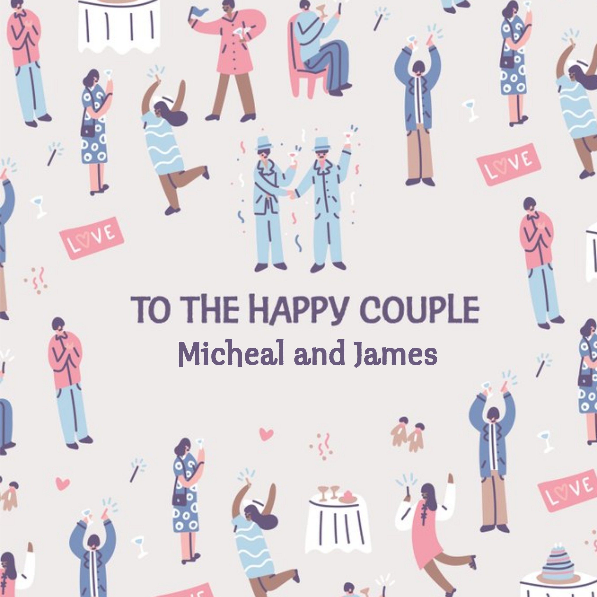 Cute Mr And Mr To The Happy Couple Wedding Card, Square