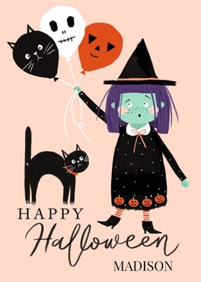 Boo To You Witch and Cat Happy Halloween Card