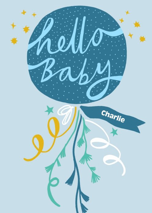 Cute Illustrated Blue Balloon New Baby Boy Card