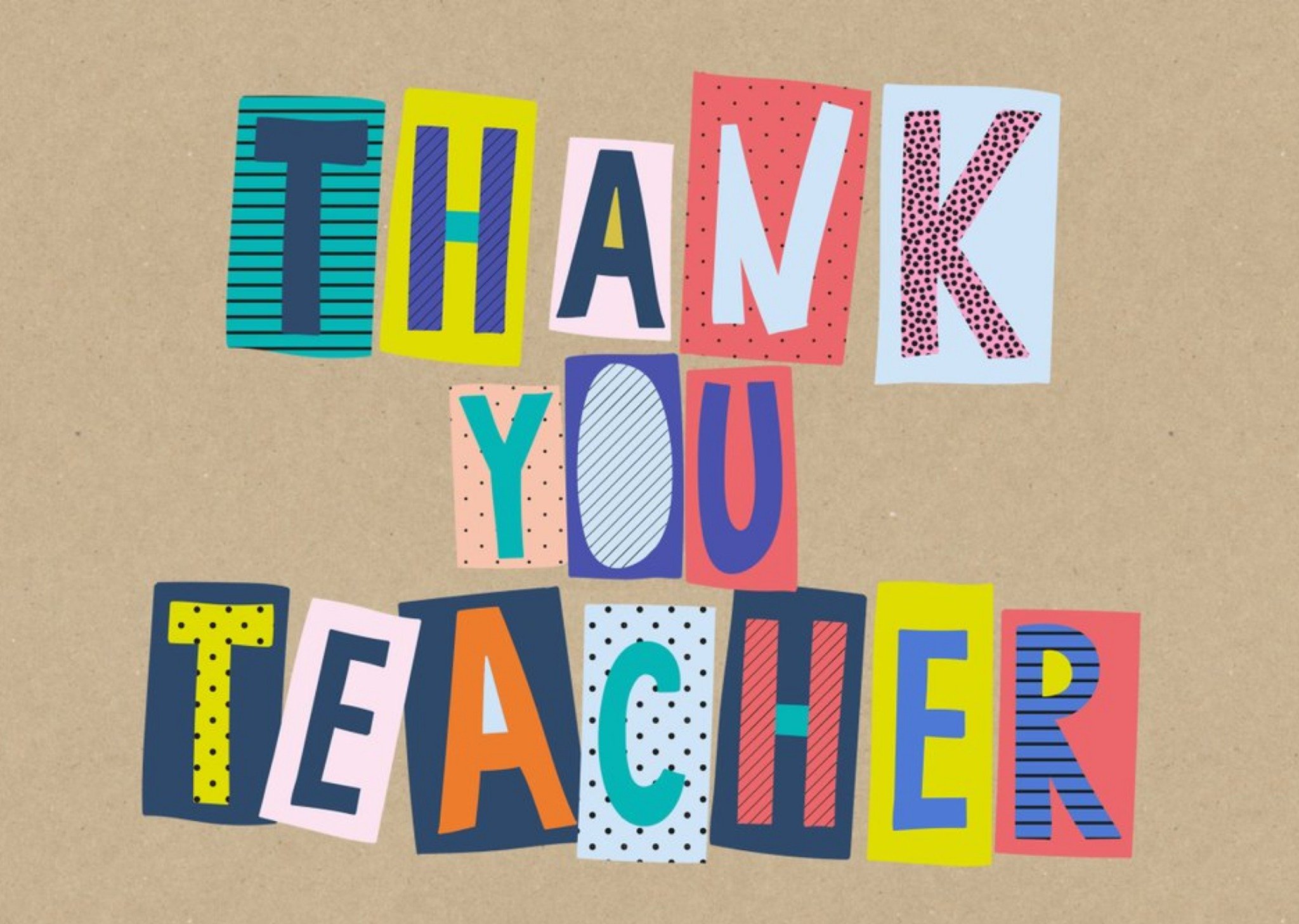 Colourful Block Letters Thank You Teacher Card Ecard