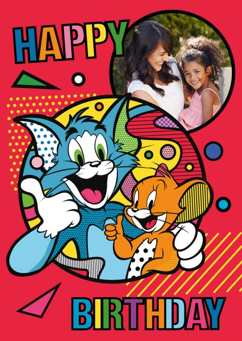 Tom and Jerry Pop Art Style Photo Upload Birthday Card