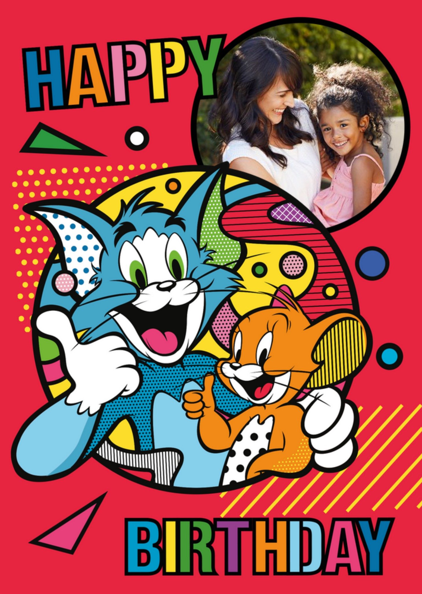 Moonpig Tom And Jerry Pop Art Style Photo Upload Birthday Card, Large