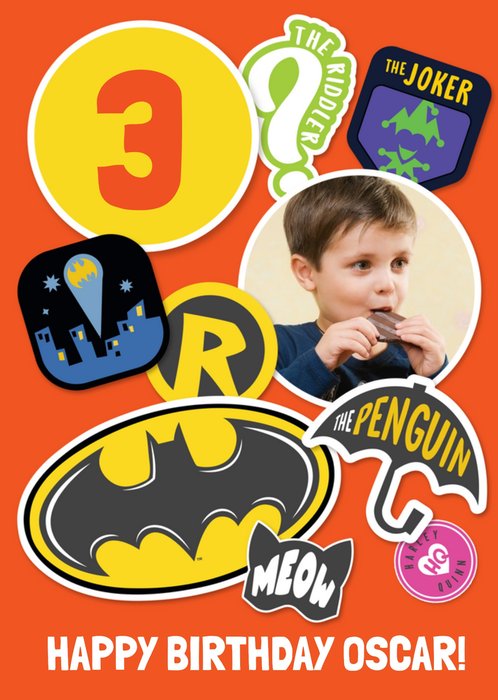 Batman Kids Age 3 Photo Upload Birthday Card