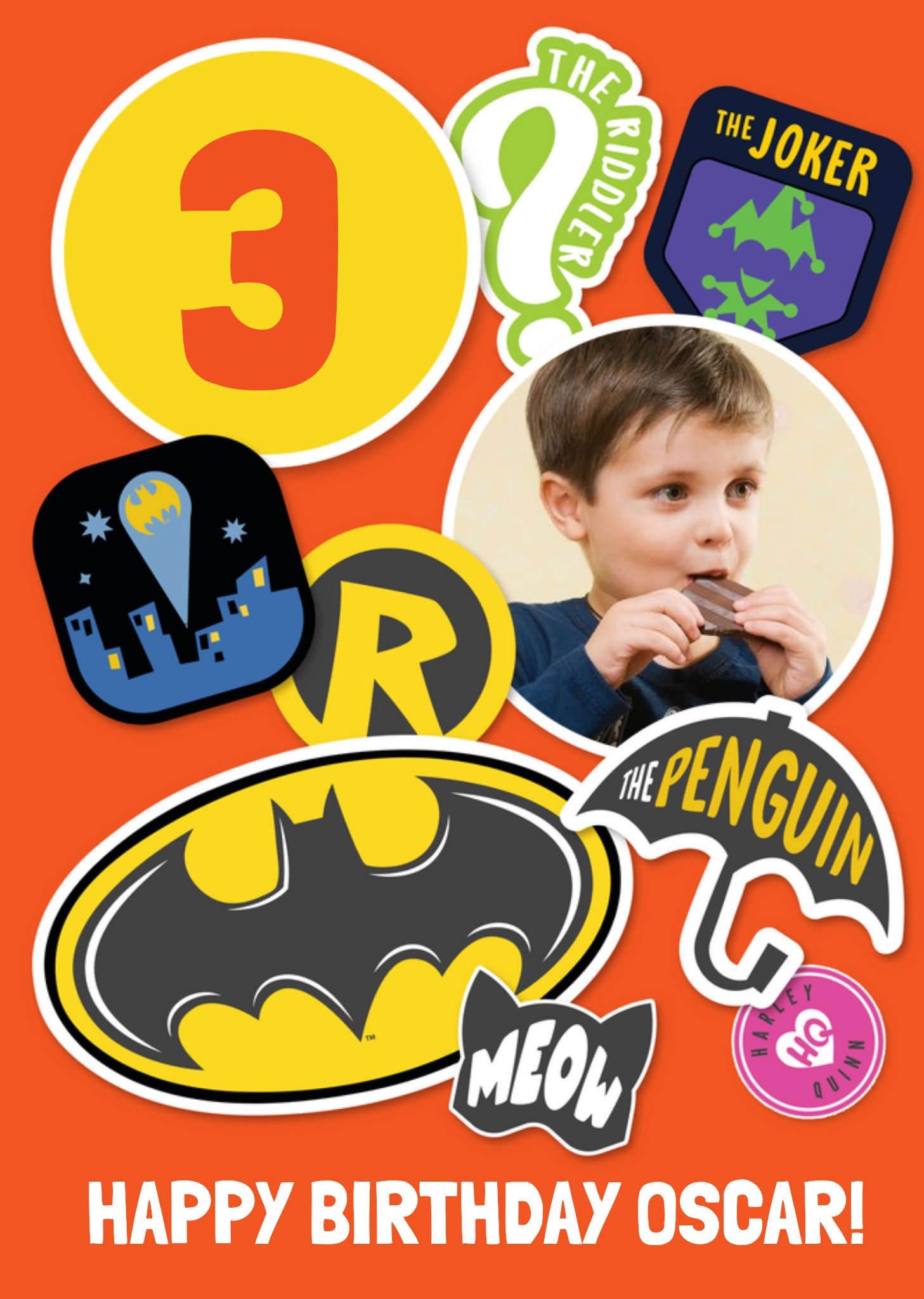 Batman Kids Age 3 Photo Upload Birthday Card Ecard