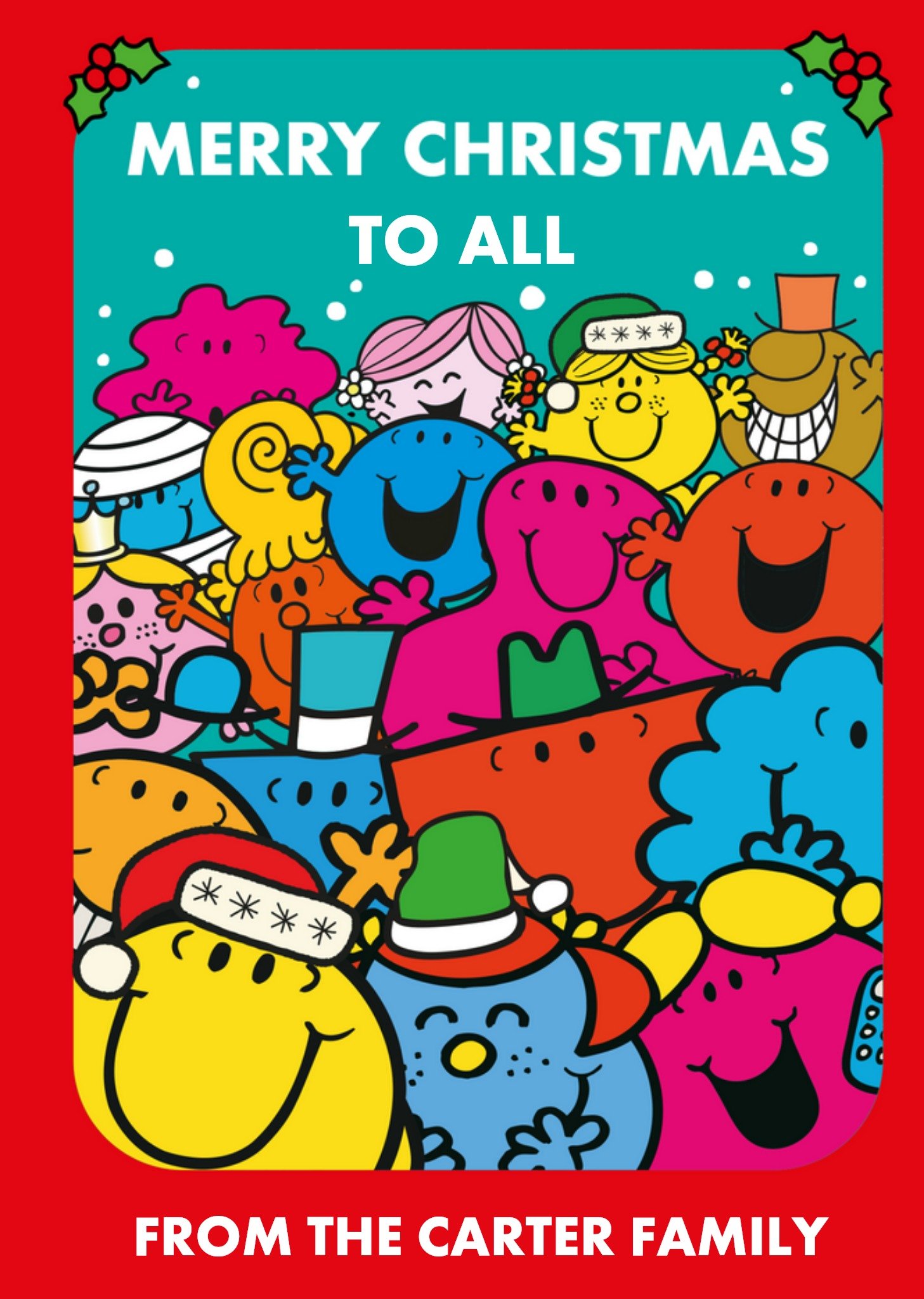 Moonpig Mr Men Merry Christmas To All Personalised Card, Large