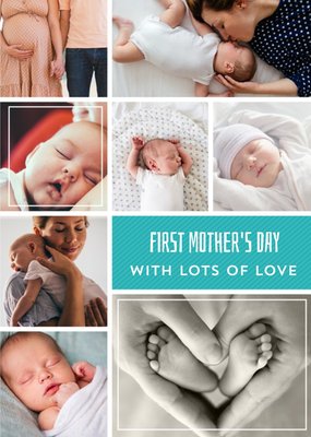 Bright Aqua Multi Photo Happy First Mother's Day Card