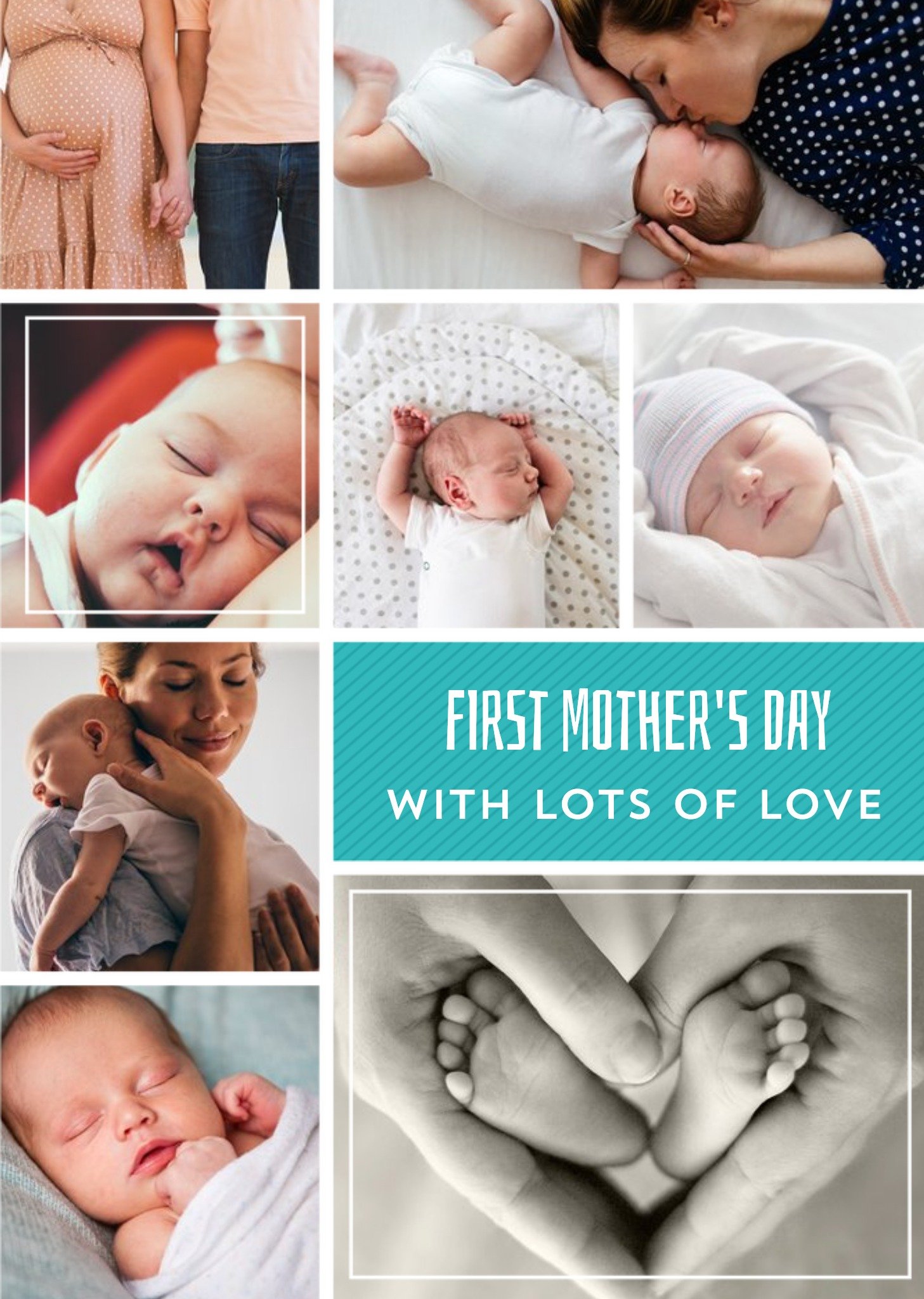 Bright Aqua Multi Photo Happy First Mother's Day Card Ecard