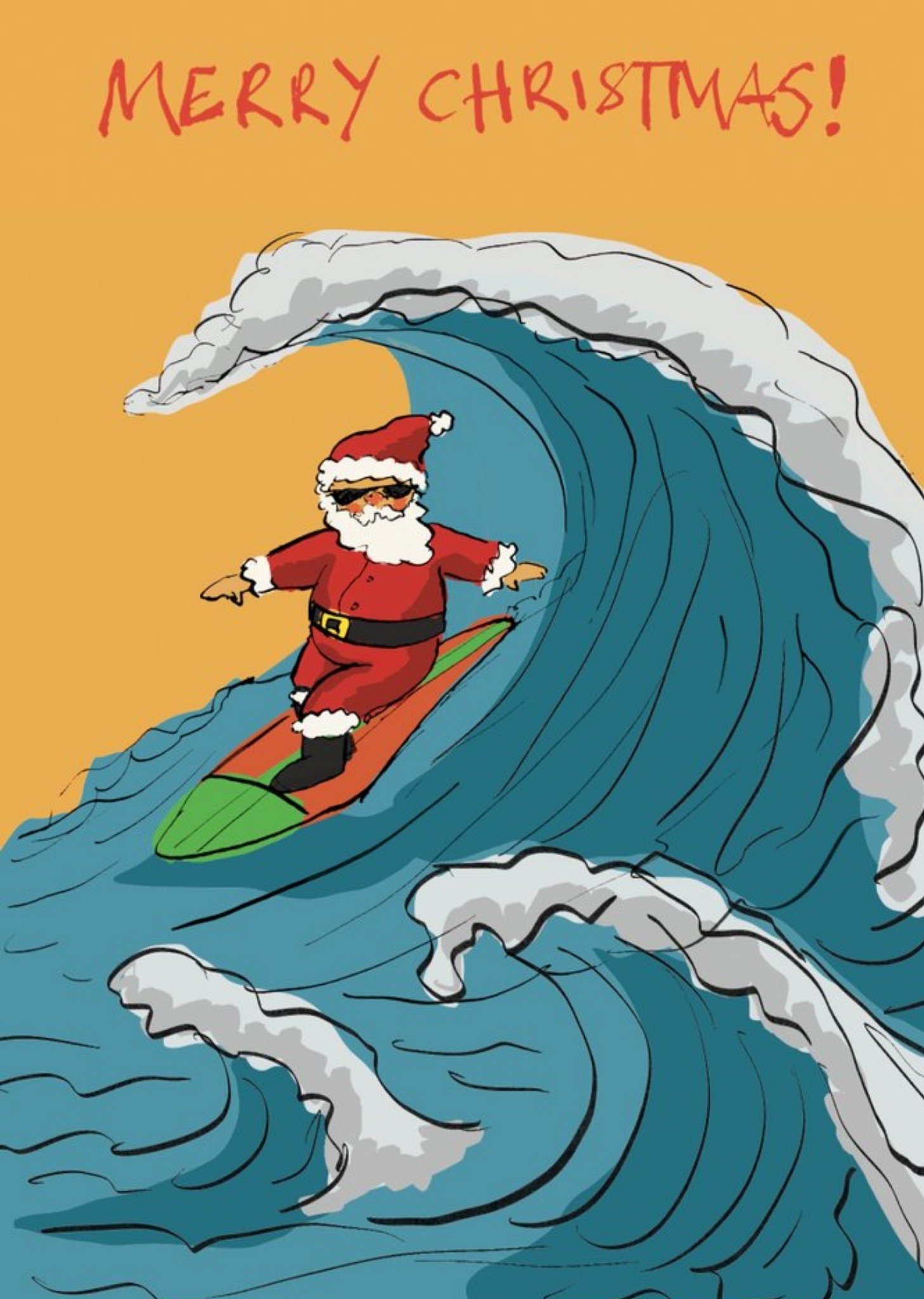 Friends Poet And Painter Surfing Illustration Australia Christmas Card, Large