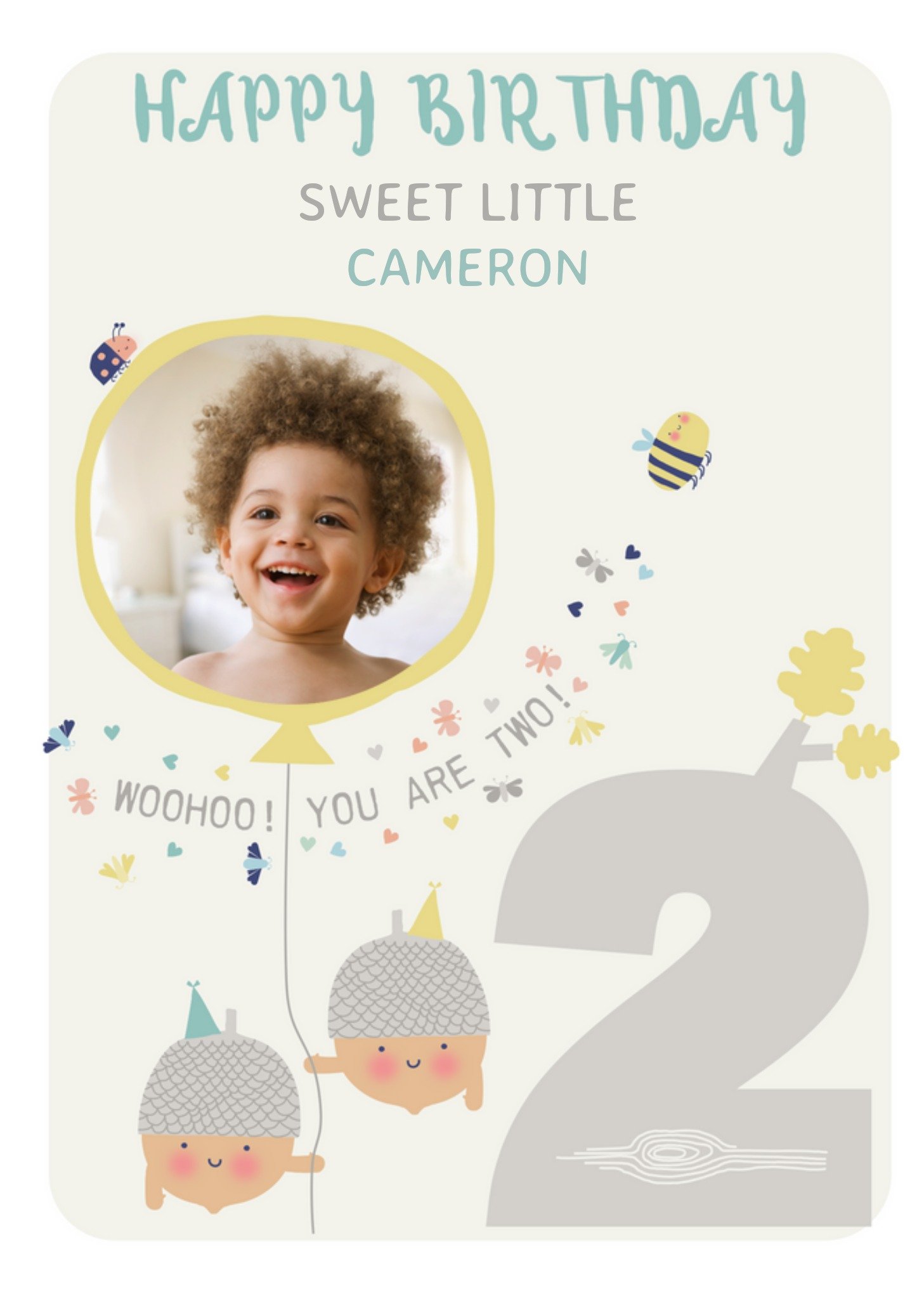 Cute Woodland Characters Second Birthday Card With Photo Upload Ecard