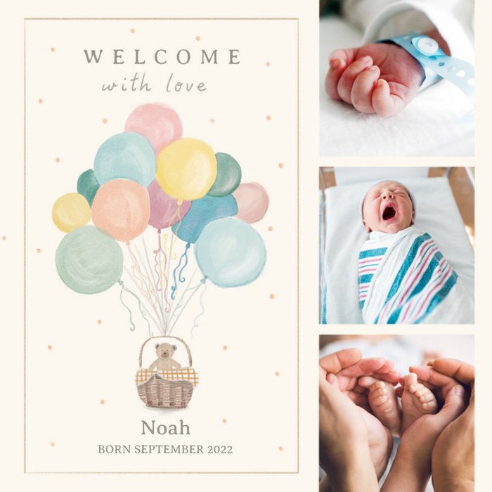 Welcome With Love Watercolour Illustration Photo Upload New Baby Card