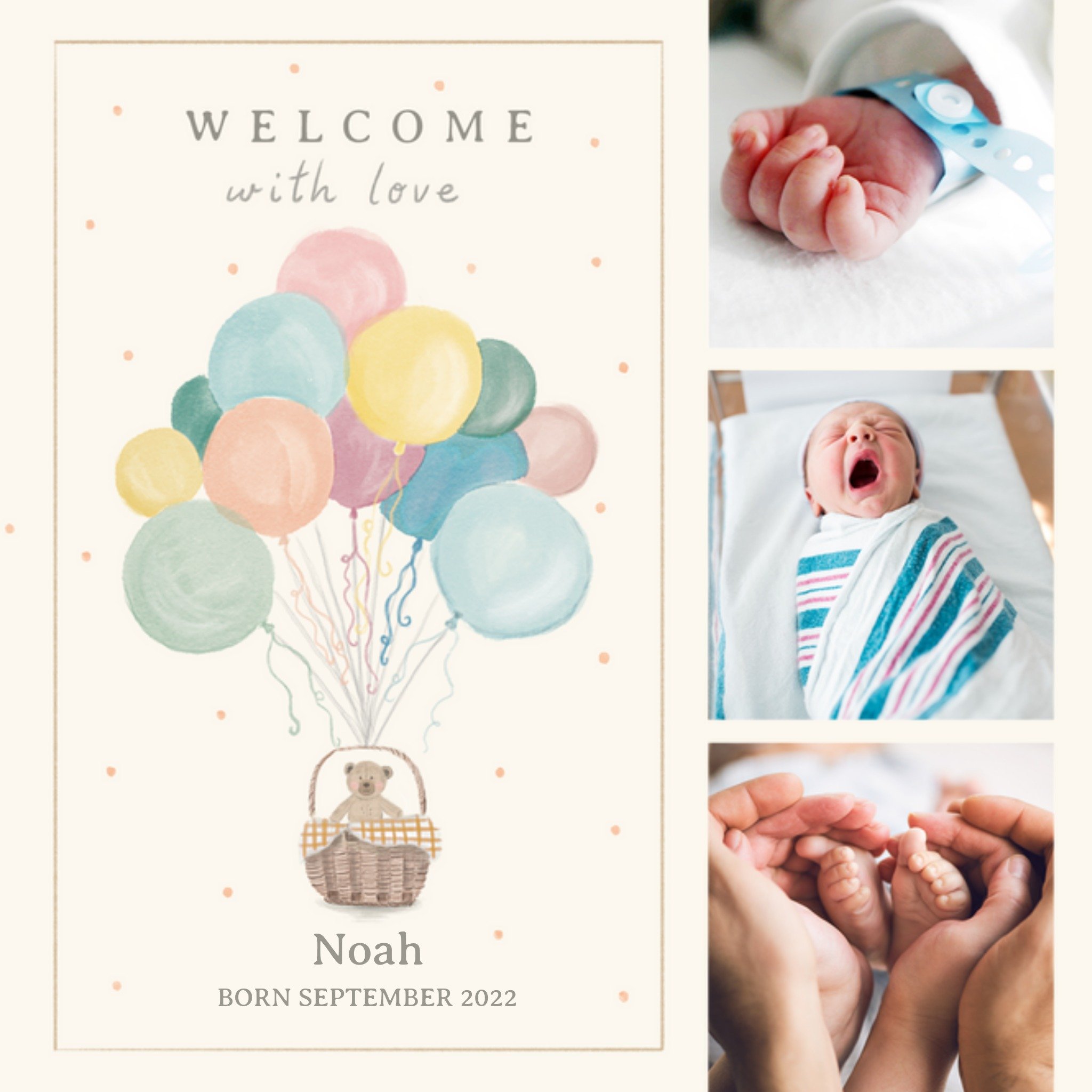 Moonpig Welcome With Love Watercolour Illustration Photo Upload New Baby Card, Large