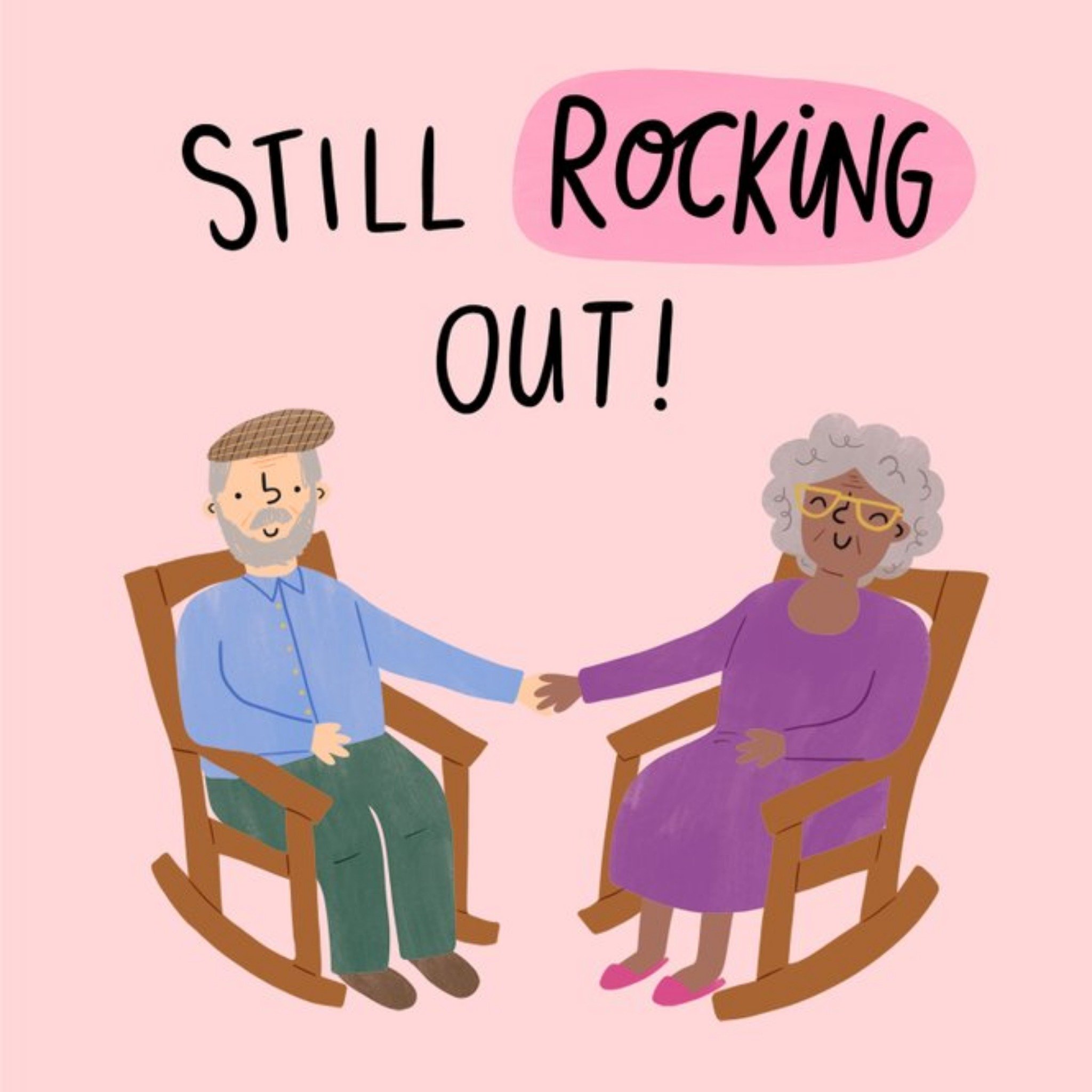 Moonpig Cute Old Age Couple Rocking Chairs Holding Hands Card, Square