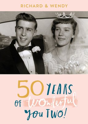 Photo Upload Editable Typographic 50th Anniversary Card
