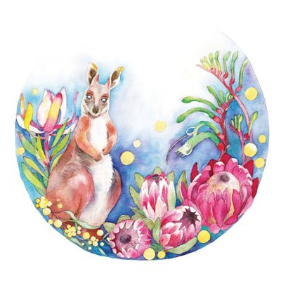 Watercolour By Cat Wallaby Floral Just A Note Card