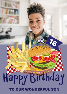 Okey Dokey Illustrated Fast Food Photo Upload Birthday Card