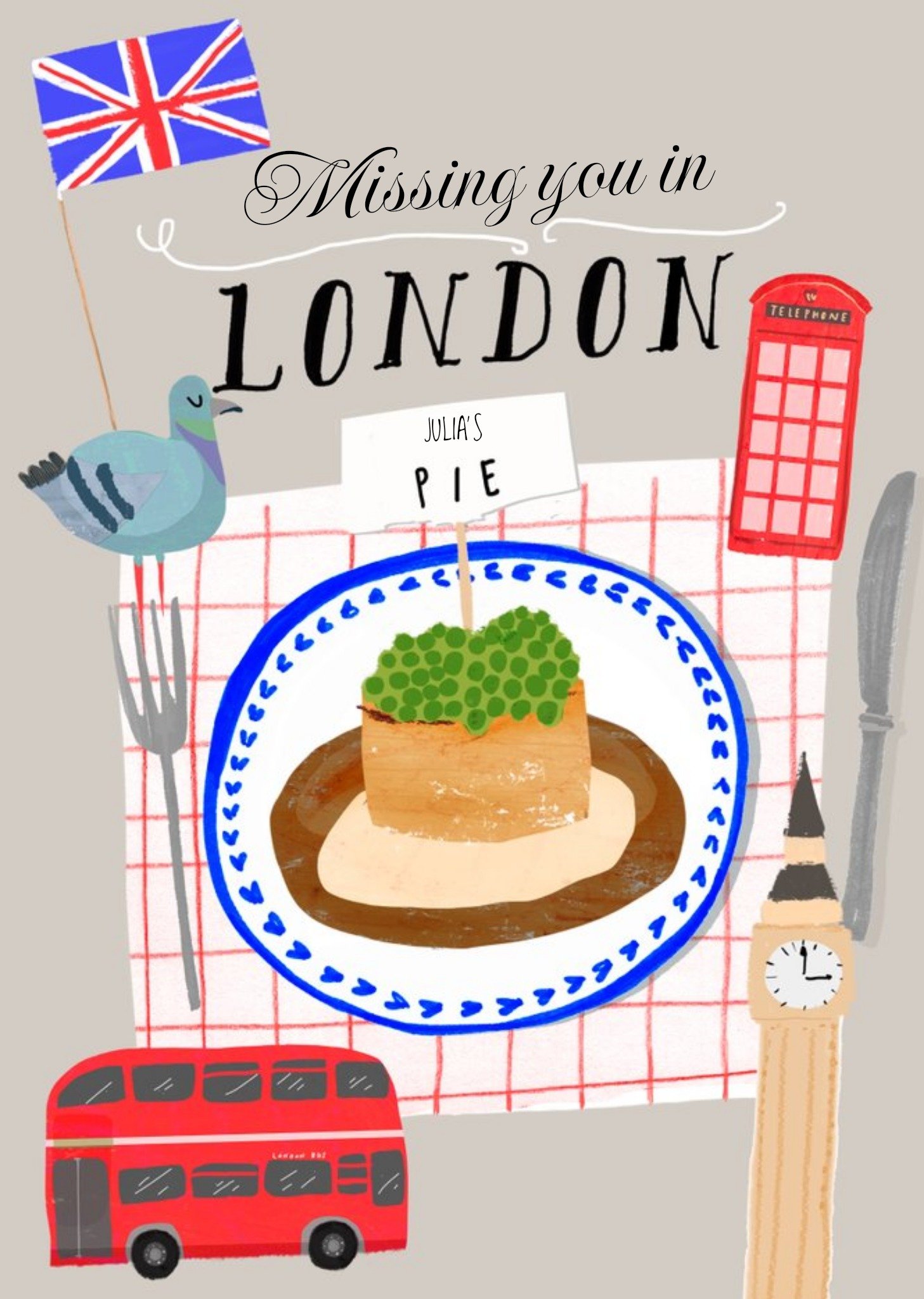 Moonpig Missing You In London Personalised Pie Card, Large