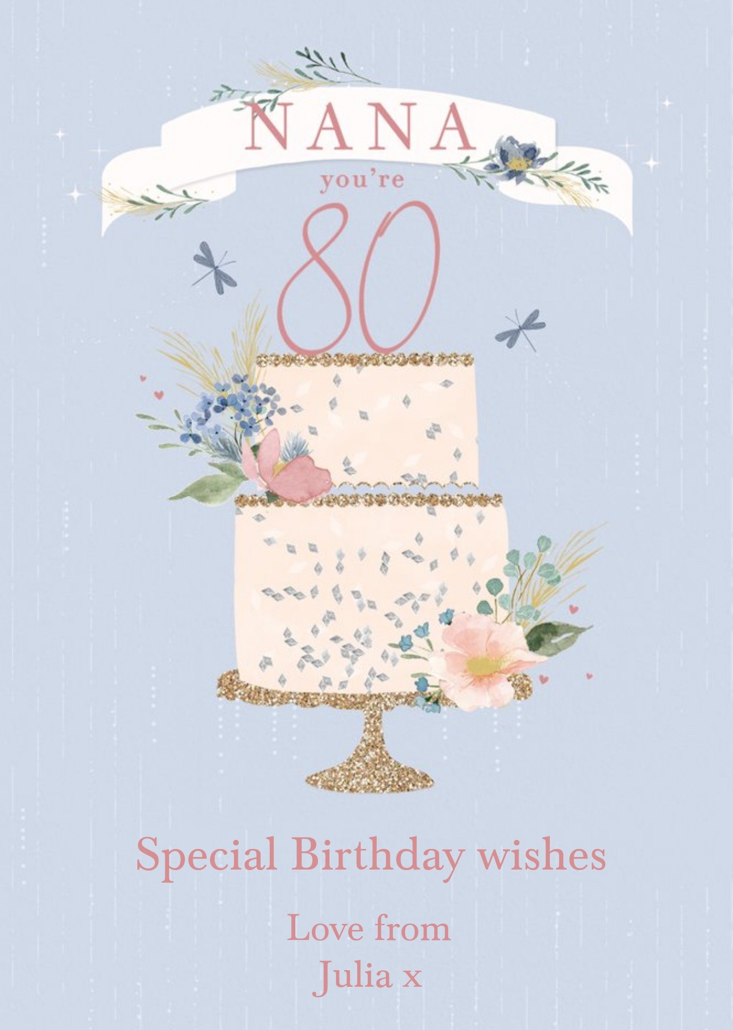 Clintons Nana Watercolour Floral Cake 80th Birthday Card Ecard