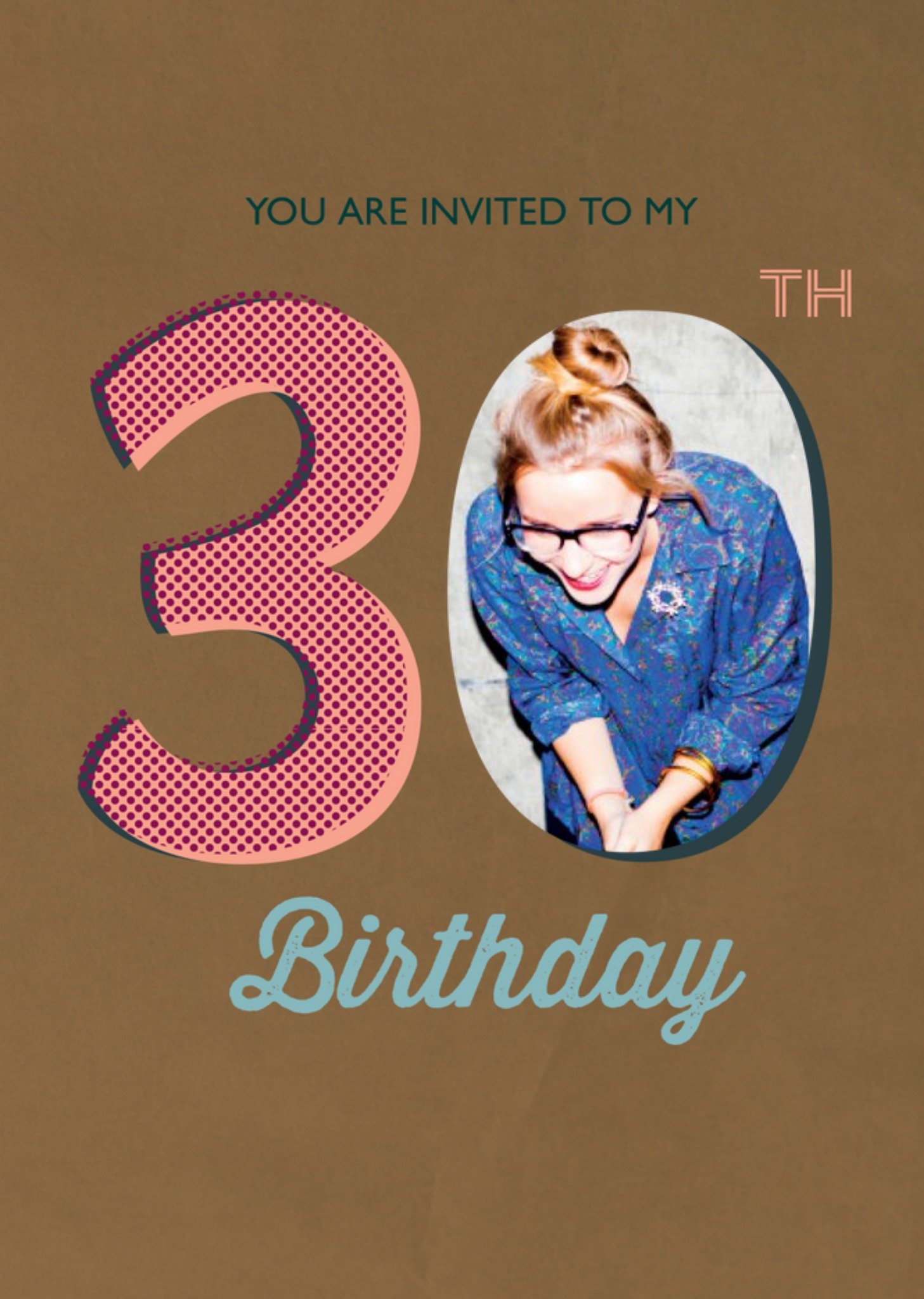 Moonpig 30th Birthday Party Photo Invitation, Standard Card