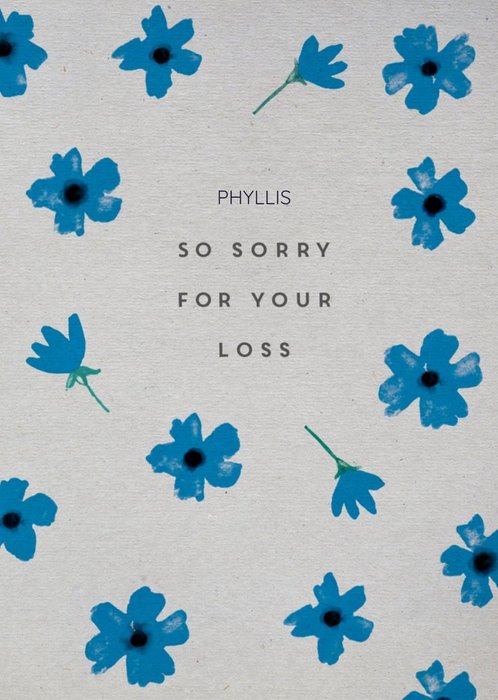 Editable Blue Flowers Sympathy Card
