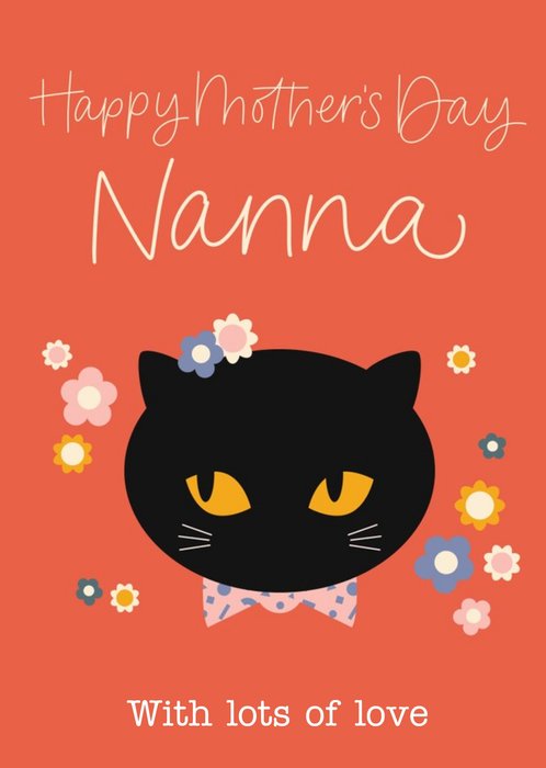 Typographic Black Cat Nanna Happy Mothers Day Card