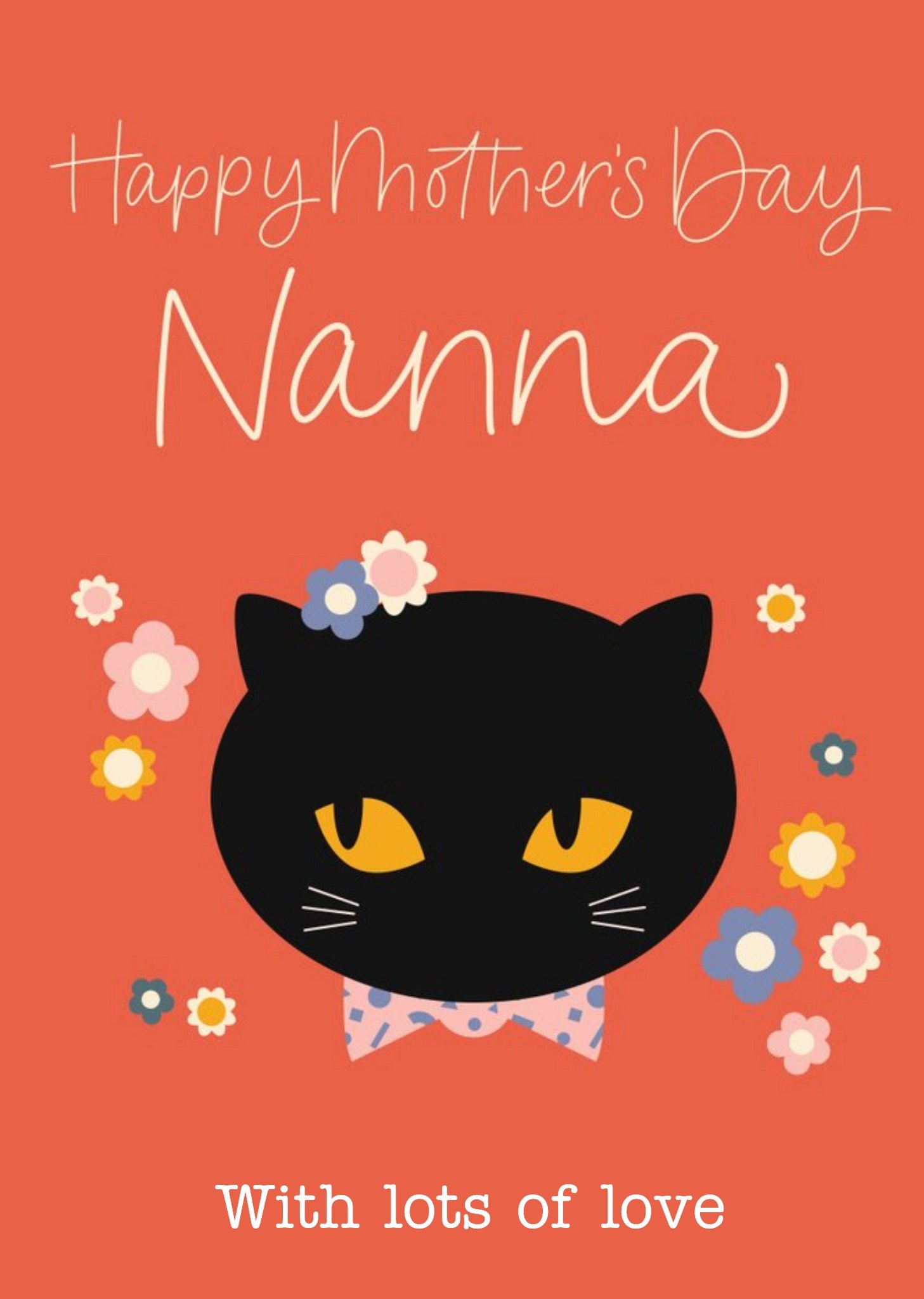 Typographic Black Cat Nanna Happy Mothers Day Card Ecard