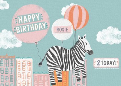 Flying Zebra Personalised Birthday Card