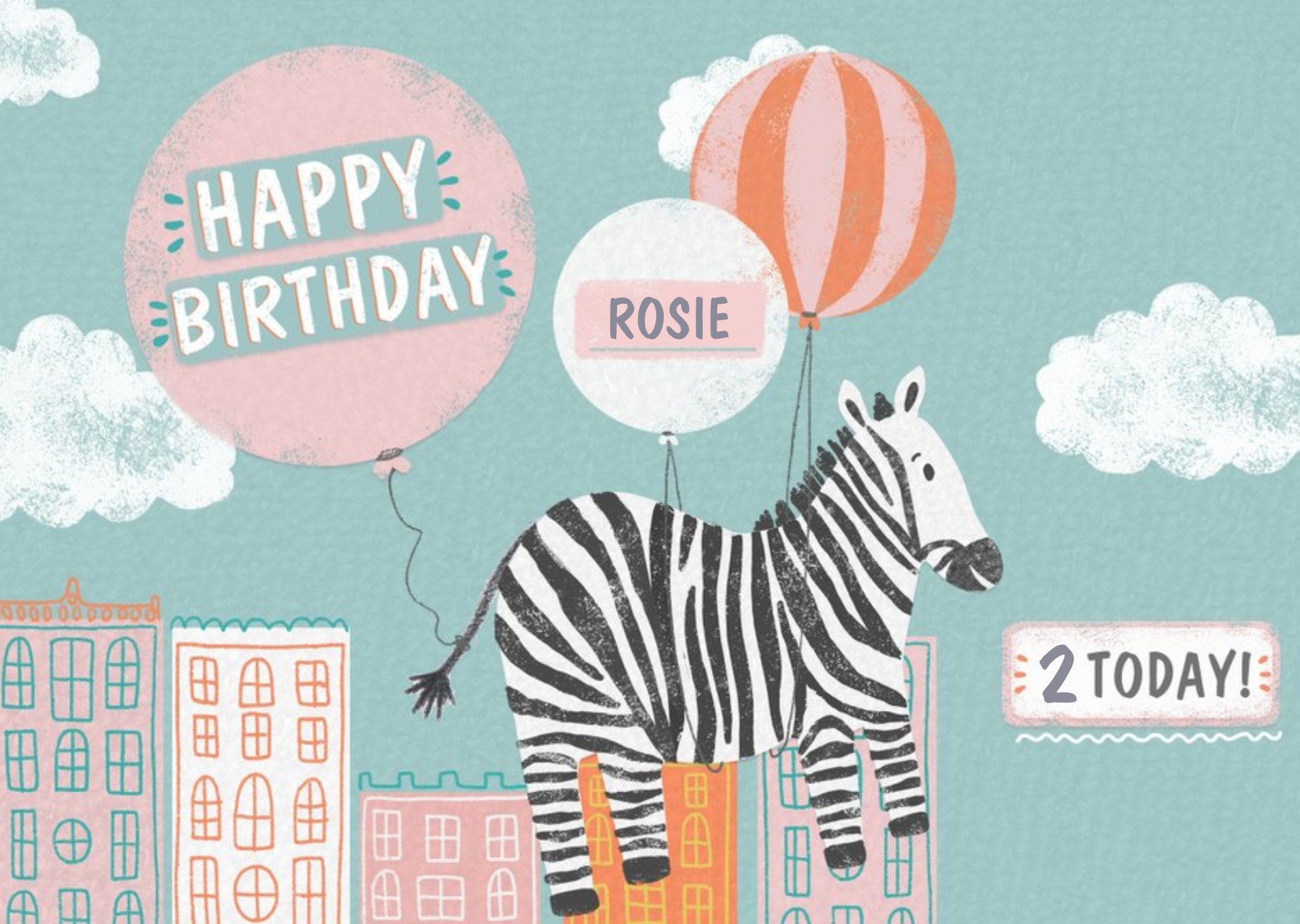 Moonpig Flying Zebra Personalised Birthday Card, Large