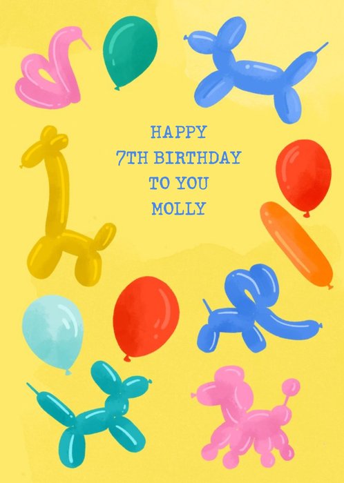 Illustrated Balloon Animal Birthday Card