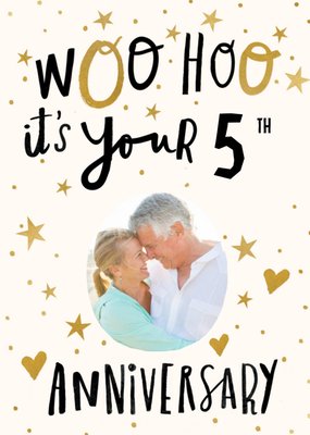 Photo upload illustrated Hearts and Stars Anniversary Card