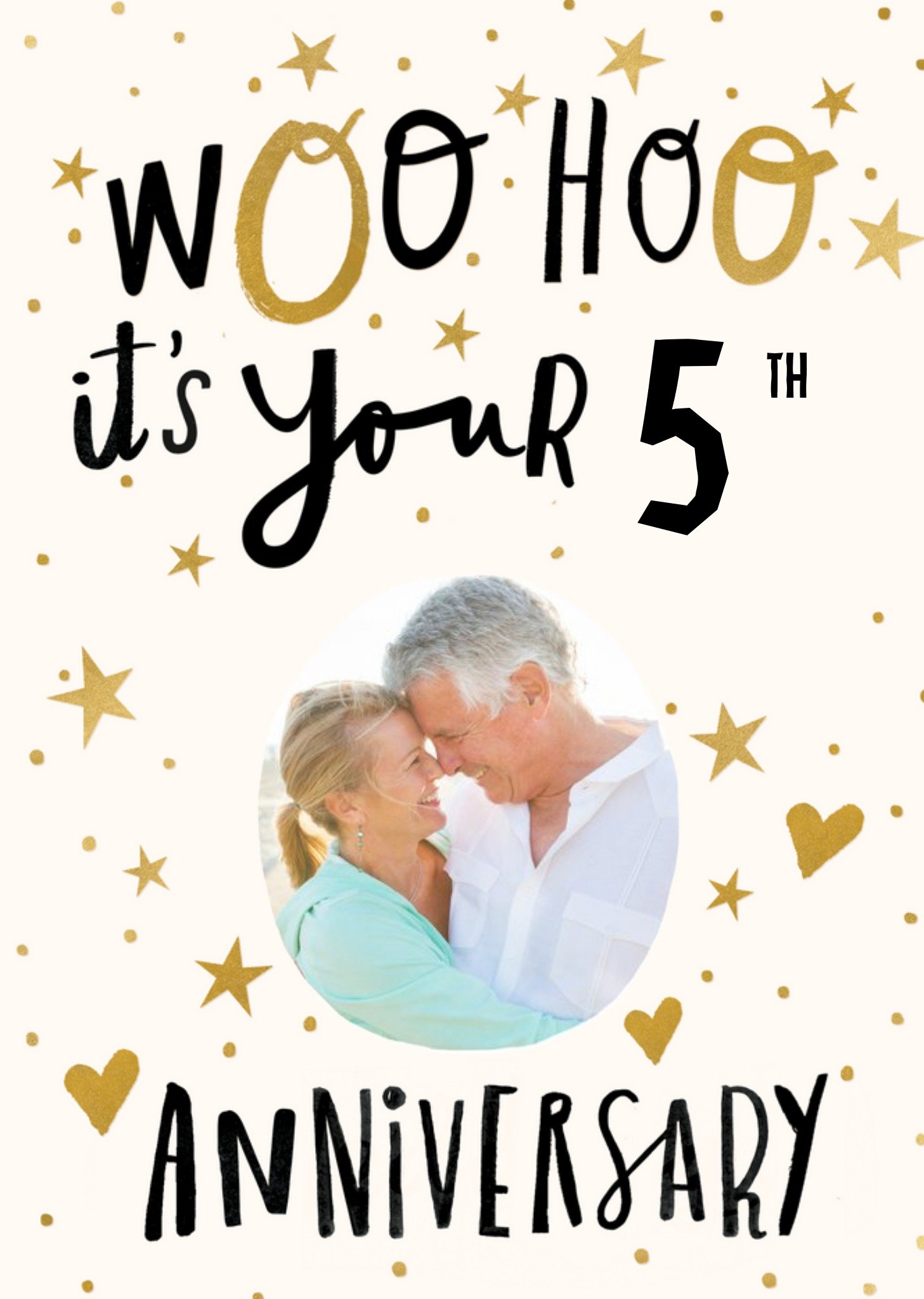 Photo Upload Illustrated Hearts And Stars Anniversary Card Ecard