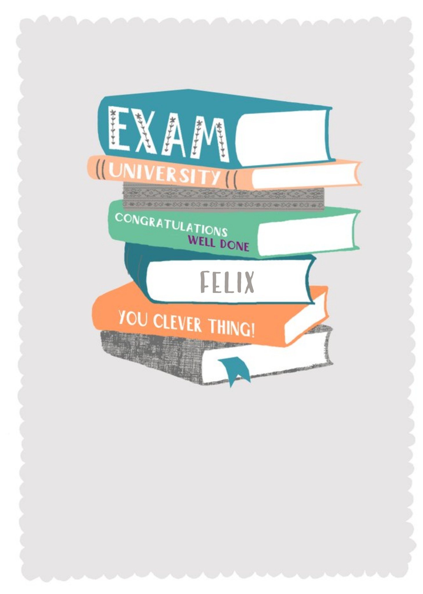 Moonpig Hotchpotch Colourful Illustrated Books Customisable University Exams Congratulations Card Ec