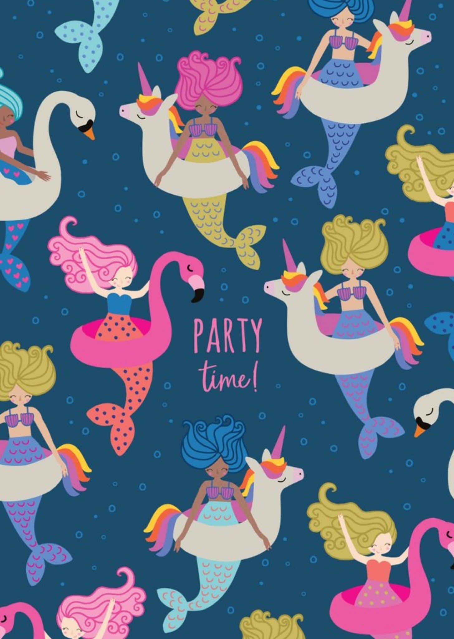 Party Time Mermaids Birthday Card Ecard