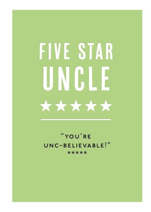 Mungo And Shoddy Typographic Five Star Uncle Birthday Card