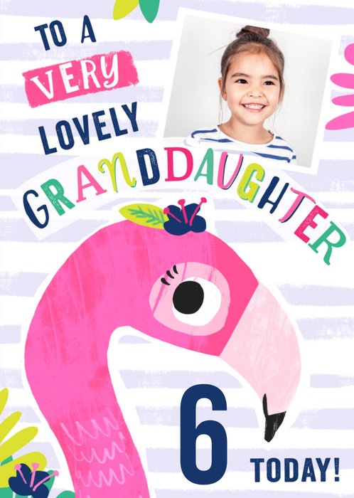 6 Today Flamingo Photo Upload Birthday Card For Granddaughter