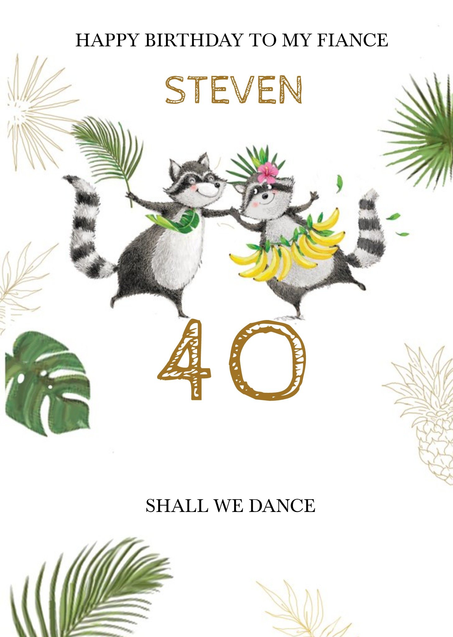 Illustration Of A Pair Of Racoons Dancing Fiance's Fortieth Birthday Card Ecard