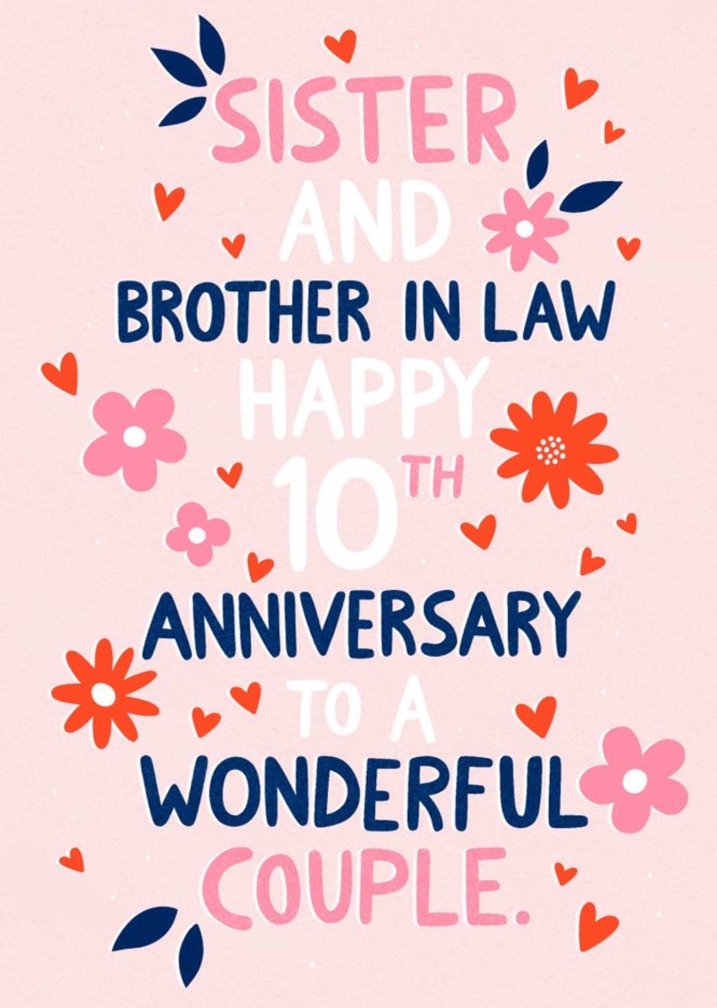 Moonpig Typographic Floral Wonderful Couple 10th Anniversary Card, Large