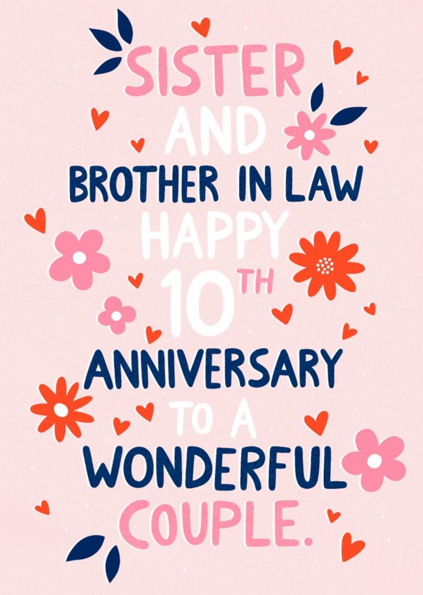 Typographic Floral Wonderful Couple 10th Anniversary Card