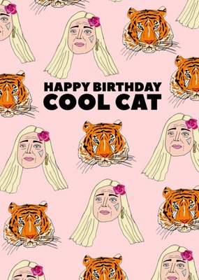 Colourful Illustration Happy Birthday Cool Cat Card