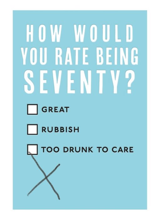 Mungo And Shoddy Funny How Would You Rate Being Seventy Birthday Card