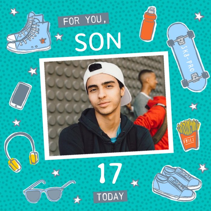 Illustrated For You Son Photo Upload Birthday Card