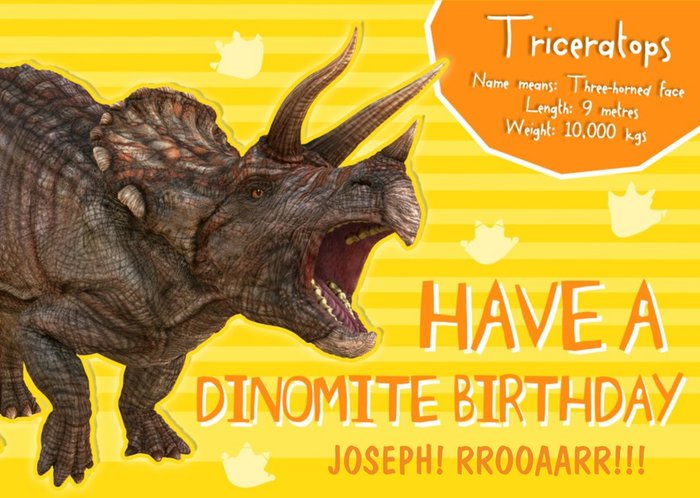 Dinomite Triceratops Personalised Happy Birthday Card