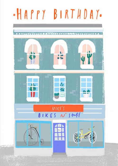Personalised Bike Shop Happy Birthday Card