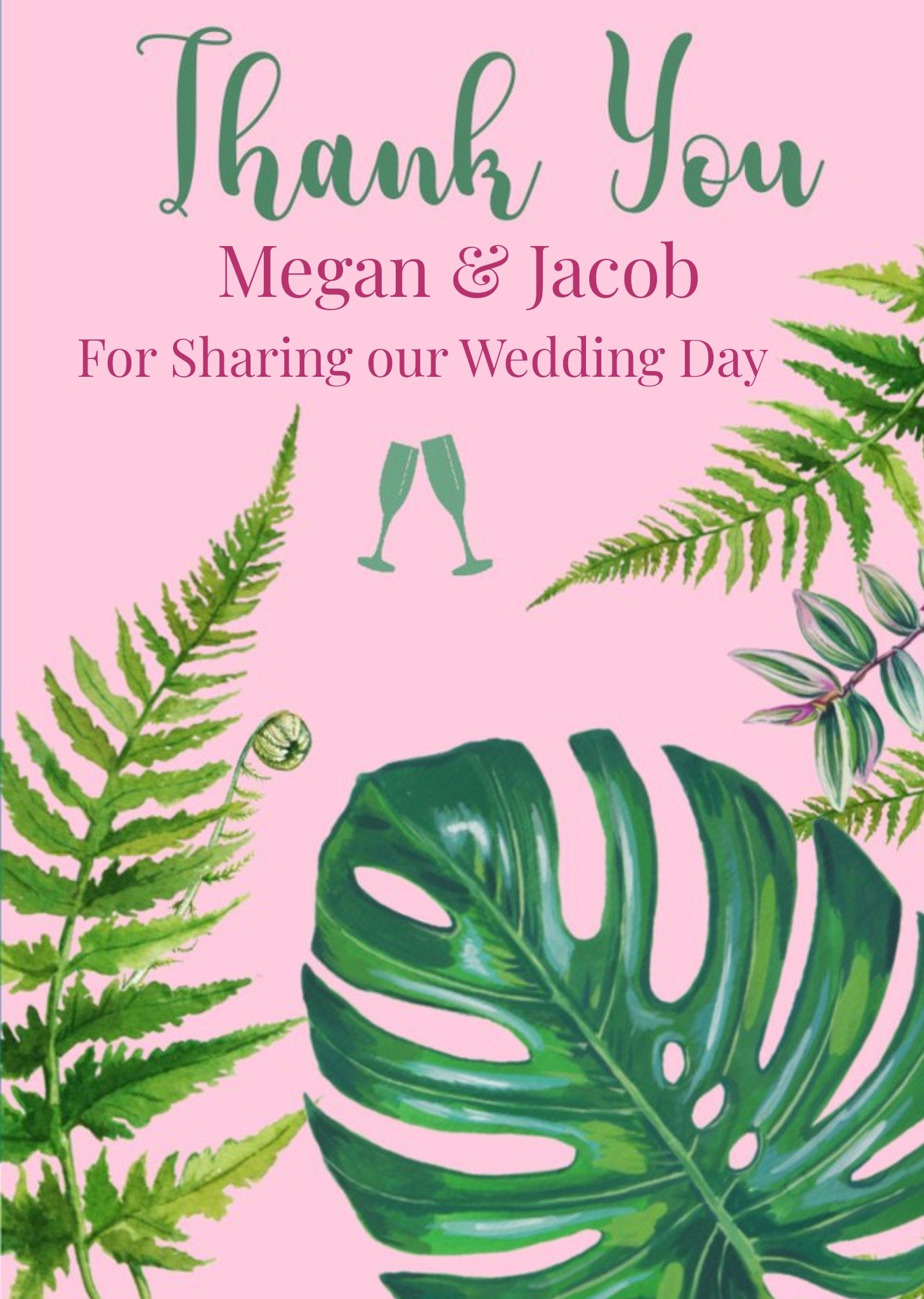 Moonpig Cute Botanical Illustration Thank You Wedding Card, Large